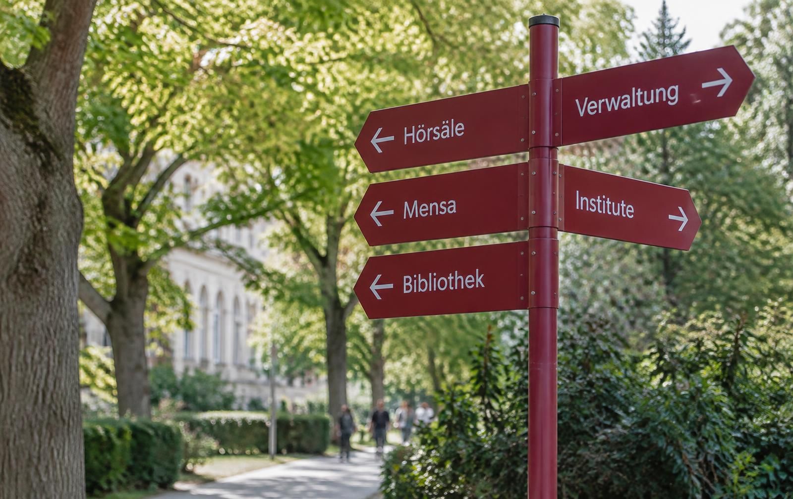 University campus signpost in Germany